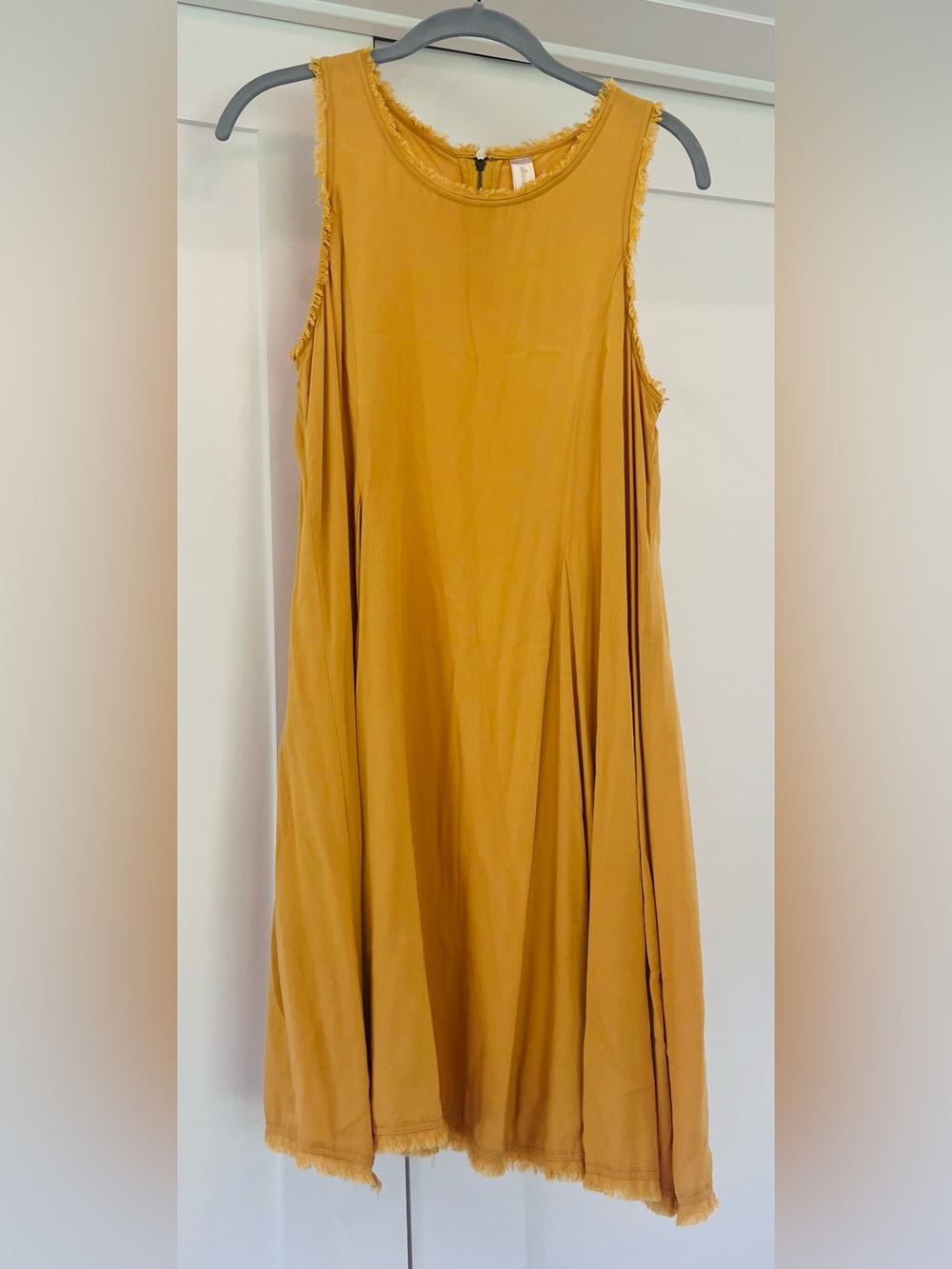 Altar’d State Mustard Yellow Sleeveless Frayed Hem Mini Dress